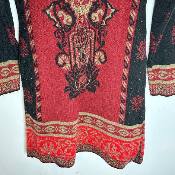 Silver Lane Red tapestry baroque sweater dress womans size Medium - Picture 4 of 12